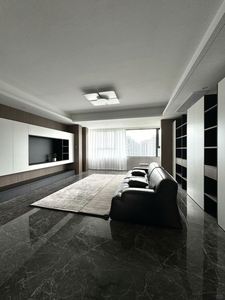 Meuble TV moderne blanc et gris Nouveau modèle de meuble pour salon Armoire brillante avec banc en bois Vitrine Ensemble de télévision - Product Image 4