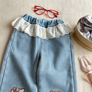 Tongxingyuan Girls Denim <b>Pants</b> With Lace Trim Fleece <b>Lined</b> Wide Leg Baby Girl Winter <b>Pants</b> - Product Image 3