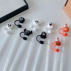 Bouchons de paille en plastique souple au design créatif de citrouille d'Halloween, capuchons de paille de dessin animé pour accessoires de bar et de boisson - Product Image 2