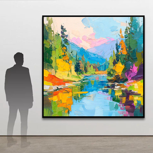 Dipinto a Olio Moderno di Paesaggio Toscana, <span class=keywords><strong>Arte</strong></span> Murale su Tela, Disegno di Villaggio Fatto a Mano, Dimensioni Personalizzabili, Alta Qualità - Product Image 1