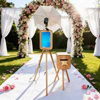 Photomaton en bois à double face avec pieds pliables : hauteur réglable, flash/boîte à lumière/imprimante, écran de 18,5 pouces