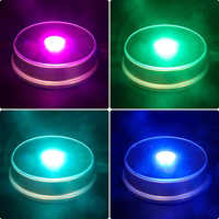 Base d'affichage noire argentée multicolore changeante lumière led présentoir smd puce ronde en plastique led lumière de base pour l'art du cristal