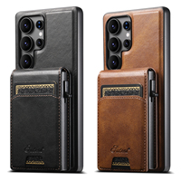 SUTENI untuk Samsung S26 Ultra Casing Ponsel Magnetik Pengisian Daya Nirkabel Slot Kartu Dompet Tombol Kotak Kartu Bingkai Foto Mendukung S25