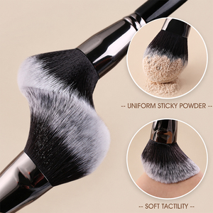 <b>Round</b> Synthetic Hair Makeup <b>Brush</b> Black Handle Soft Dense Bristles for Face Powder Application Beauty Tool - Product Image 3