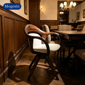 New Chinese Style Solid Wood Accent Chair Curved Armrest Leather Upholstered <b>Study</b> <b>Desk</b> Chair for Home Office - Product Image 2