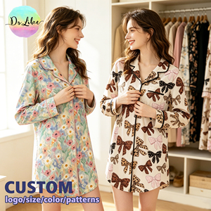 Set di Pigiami in Bambù Plus Size per Donna, Abbigliamento da Notte con Stampe, Pronto per la Spedizione - Product Image 1