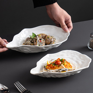 Vaisselle d'hôtel créative Japandi, céramique blanche pure, <span class=keywords><strong>assiette</strong></span> à salade en forme de coquille d'<span class=keywords><strong>huître</strong></span>, plateau de service de restaurant, <span class=keywords><strong>porcelaine</strong></span> - Product Image 3