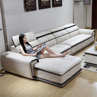 Ensemble de canapés en cuir microfibre en forme de L intelligent 2025 - Système audio Bluetooth et chargement USB - Canapé d'angle modulaire pour salon de villa