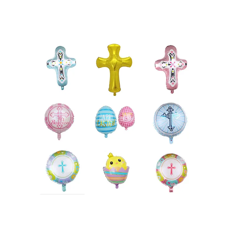 Wedding Favors Golden Cross Pendant Foil Balloons Blue Pink Cross Inflatables For Valentines Day Baby Shower