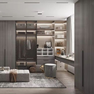 Muebles de Dormitorio de Alta Calidad en Color Gris, <span class=keywords><strong>Armario</strong></span> de Madera Contrachapada Personalizado, Vestidor con Puerta de Vidrio - Product Image 2