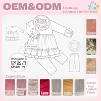 Ensemble 3 pièces pour enfants : Tunique en maille douce à ourlet volanté, Legging imprimé intégral, Écharpe bouclée – Couleur personnalisée, Vêtements pour filles en gros