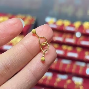 Pendientes de Oro Real de 24K, 999, con Cuentas de 3mm, 5G, para Mujer, Diseño 3D de Bola Dura, Marca Xinfly - Product Image 1