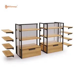 Customized Modern High Quality Commercial Vegetable Online Store Equipment Book Cheap Wood Furniture Gondola commodity Shelf