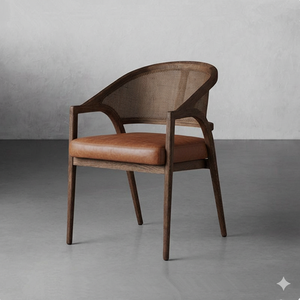 Chaise de salle à manger de restaurant en rotin véritable moderne en bois massif avec un design durable pour une utilisation en hôtel et en appartement - Product Image 1