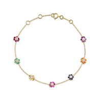 Bracelet de Charme en Argent 925 Fleur Zircon Colorée, Bijoux Fantaisie de Mode Personnalisés, Vente en Gros Unique pour Femmes