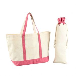 Multi-Color Canvas Tote <b>Bag</b> Set with Drawstring Pouch <b>Cream</b> Pink 2-Piece Shoulder <b>Bag</b> for Women Gift Shopping - Product Image 1