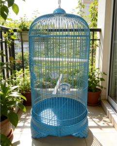 Jaula para Pájaros de Plástico Azul Premium, Jaula Redonda Grande para Loros con Percha y Comederos, Fácil de Limpiar y Montar, Duradera - Product Image 3