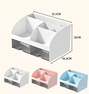 Ds2523 प्लास्टिक डेस्कटॉप पेन पेन स्टोरेज बॉक्स के लिए डेस्क ऑफिस स्टेशनरी धारक स्टोरेज बॉक्स डेस्क आयोजक 2 दराज के साथ