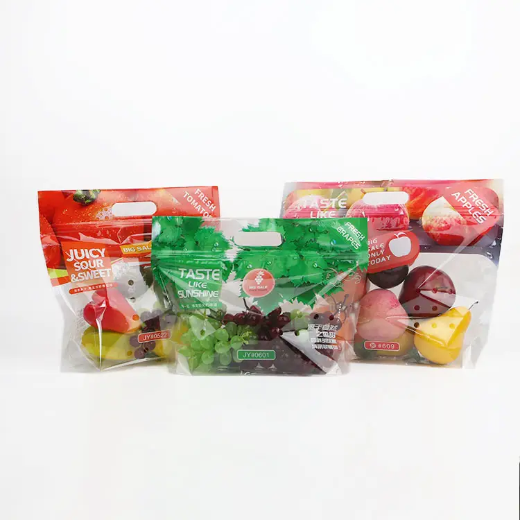 Saco plástico transparente com zíper para empacotamento de frutas e vegetais