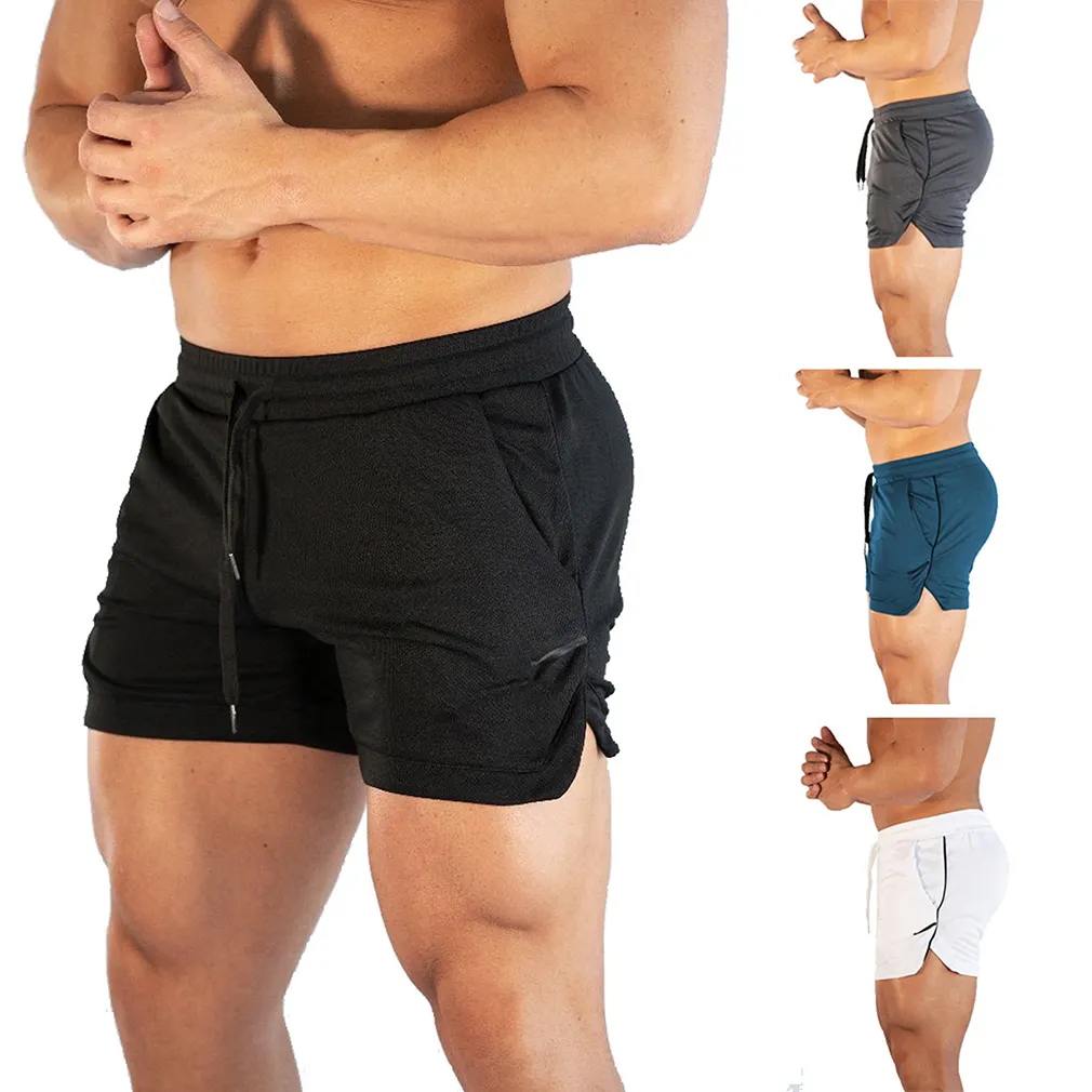 Pantalones cortos de poliéster para hombre, para gimnasio, entrenamiento, correr