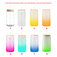 Gobelets en verre 12oz/16oz avec couvercles en bambou et pailles en verre Finition de surface claire et givrée