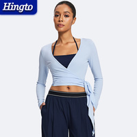 Haut de yoga actif à nouer, coupe ajustée, doux pour la peau, 90% nylon 10% élasthanne, décontracté, ruban de gaze, manches longues