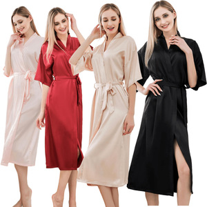 ODM OEM Winter Hotel Use Unisex <strong>Robe</strong> Quick Dry Thermal Plus Size Satin Bathrobe Silky Pajama Gown Bride Bridesmaid Front Knee - Product Image 1