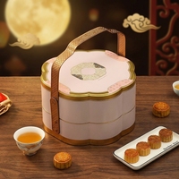 Nouvelle boîte en métal double couche pour gâteaux de lune avec poignée, 8 pièces, pour le Festival de la Mi-Automne, boîte cadeau vide pour l'emballage des gâteaux de lune cantonais