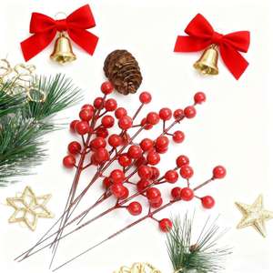 Branche de baies rouges artificielles ultra-réalistes, décoration de Noël, de Pâques, de mariage, pour vase, ornement de maison - Product Image 5