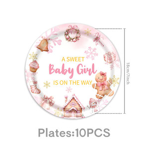 Decoraciones Rosas de Navidad con Temática de Galleta de Jengibre para Baby Shower: ¡Una Dulce Niña Está por Nacer! Platos y Servilletas de Galleta de Jengibre, Regalos de Invierno - Product Image 5