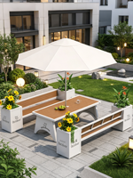 Ensemble de sièges de patio extérieur moderne avec auvent, jardinières et table, logo personnalisable pour jardin, café, restaurant