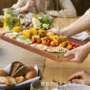 Wooden <b>tray</b> for desserts, fruits, Japanese tea, solid wood household tableware, <b>large</b> rectangular wooden plate - Product Image 3