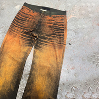Jean délavé dégradé motif tigre 13oz 2026, orange coucher de soleil, pour homme, style avant-gardiste Y2K streetwear