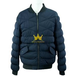 Blouson bomber matelassé <span class=keywords><strong>bleu</strong></span> <span class=keywords><strong>marine</strong></span> pour <span class=keywords><strong>homme</strong></span>, fermeture éclair, col côtelé, <span class=keywords><strong>manteau</strong></span> chaud rembourré avec poches à rabat - Product Image 1