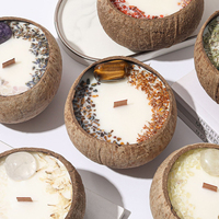 Bougie décorative en coquille de noix de coco, fleurs séchées, cristal, parfumée, cire de soja naturelle avec mèche en bois, artisanale, cadeau d'aromathérapie