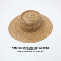 Chapeau de soleil en paille tressé à la main en feuille de palmier naturelle, à bord plat et large, respirant, pour femme, idéal pour l'été