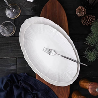 Nouvel ensemble d'assiettes de dîner ovales en céramique blanche gaufrée de style européen, assiette à poisson en porcelaine, plat à fruits de mer pour restaurant et banquet