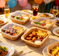 Boîte alimentaire carrée en papier kraft imperméable, jetable, pour plats à emporter, en vrac, adaptée aux aliments chauds, en matériaux recyclés, pour collations