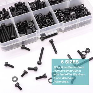M3 Black Internal Hex Screw Nut Set 6 Sizes With Washers And Wrenches For Diy Projects - Product Image 1