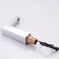 Robinet de salle de bain à montage sur comptoir, automatique, infrarouge, sans contact, à capteur, eau froide, chromé classique, carré, haut, pour lavabo sur colonne