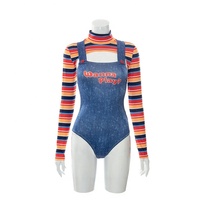 Combinaison deux pièces Chucky, la poupée tueuse effrayante, pour femme, costume de cosplay de personnage de film, combinaison de jeu 'Wanna Play'