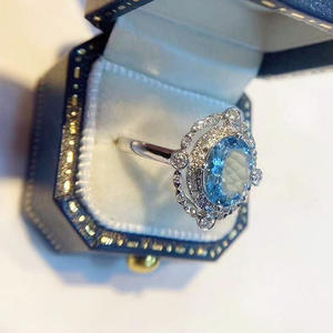 Bague F1543 pour femme en argent 925 avec topaze, taille ovale, sertissage pavé, bagues de fiançailles avec pierres précieuses - Product Image 4
