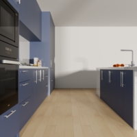 Meubles de cuisine complets sur mesure de style minimaliste moderne, armoires de cuisine bleues en deux parties avec évier