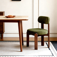 Chaise de salle à manger moderne en bois de frêne massif, pieds épais, assise rembourrée en tissu, chaise d'appoint Wabi-Sabi avec coussin rond, mobilier pour café et restaurant