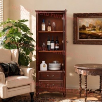 Buffet de bar rustique en verre avec tiroirs, meuble de rangement étroit et haut, armoire à vin en bois massif à 1 porte pour salon