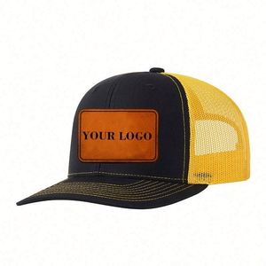 Casquette Trucker Homme Personnalisée en Coton Sergé de Haute Qualité, 6 Panneaux, Maille 112, Logo Brodé, Fermeture Snapback, avec Patch en Cuir – Fabrication BSCI - Product Image 1