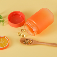Bouteille de complément alimentaire en verre à fond rond de 100 ml et 150 ml, dégradé orange énergétique, couvercles de luxe or, emballage de vitamines à large ouverture