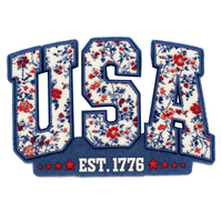 Patchs thermocollants personnalisés en chenille, grandes lettres et fleurs brodées, style USA, pour vêtements