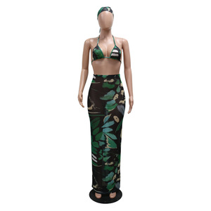 Bikini sexy de dos piezas con estampado elegante de nueva llegada con vestido Maxi conjunto de dos piezas de verano para mujer moda sehe - Product Image 3
