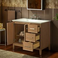 Meuble-lavabo de salle de bain de luxe moderne sur pied avec miroir LED, armoire à pharmacie et lavabo ; Taille personnalisable, idéal pour les villas
